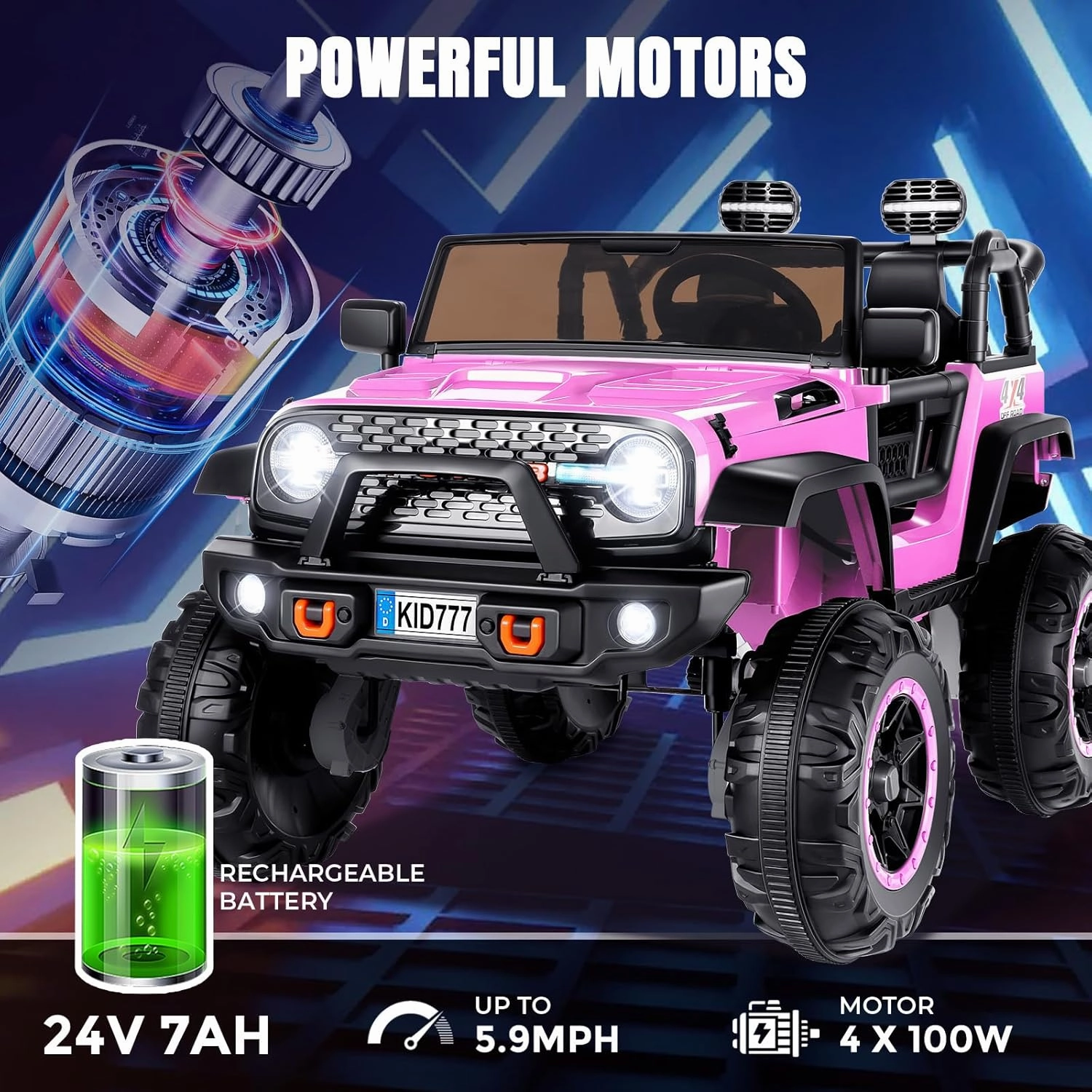 Hikole 24 Volt Ride On Car with Remote Control, 2WD/4WD Switchable 2 Seater XL Electric Car for Kids w/20 Inch Wide Seat, 4X100W Power Toys Wheels 24v Vehicles for Girls w/Music - Pink