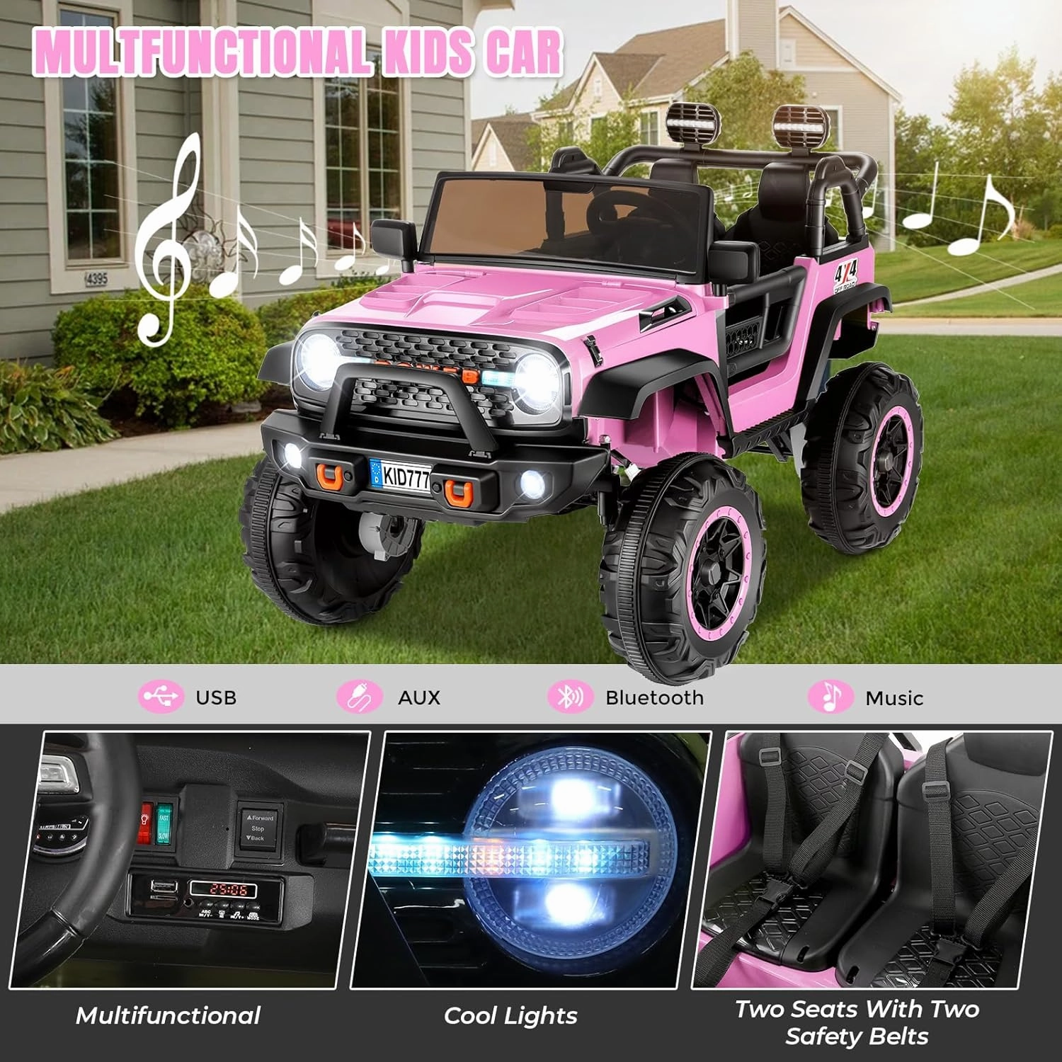 Hikole 24 Volt Ride On Car with Remote Control, 2WD/4WD Switchable 2 Seater XL Electric Car for Kids w/20 Inch Wide Seat, 4X100W Power Toys Wheels 24v Vehicles for Girls w/Music - Pink