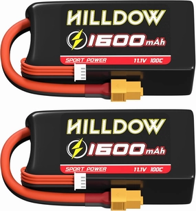 Hilldow 11.1V 3S Lipo Battery 100C 1600mAh RC Battery Softcase with XT60 Connector for RC Car RC Boat RC Airplane Helicopter Drone FPV(2packs)