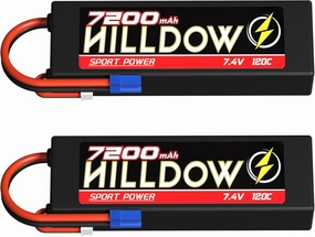 Hilldow 2S Lipo Battery 7.4V 120C 7200mAh RC Battery HardCase with EC5 Plug for RC Car Truck RC Vehicles Truggy Buggy Tank Airplane Helicopter Racing Models(2 Packs)