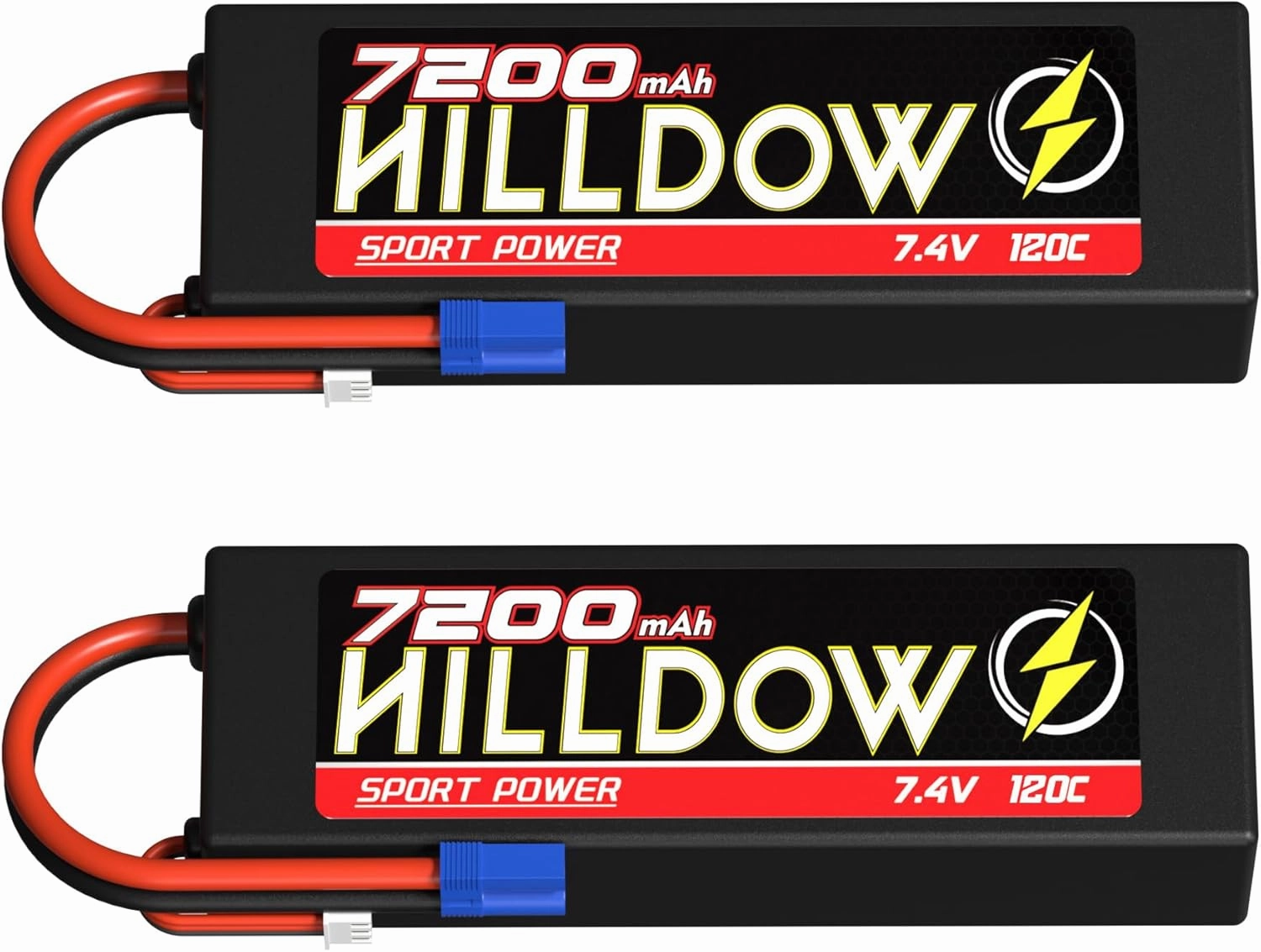 Hilldow 2S Lipo Battery 7.4V 120C 7200mAh RC Battery HardCase with EC5 Plug for RC Car Truck RC Vehicles Truggy Buggy Tank Airplane Helicopter Racing Models(2 Packs)
