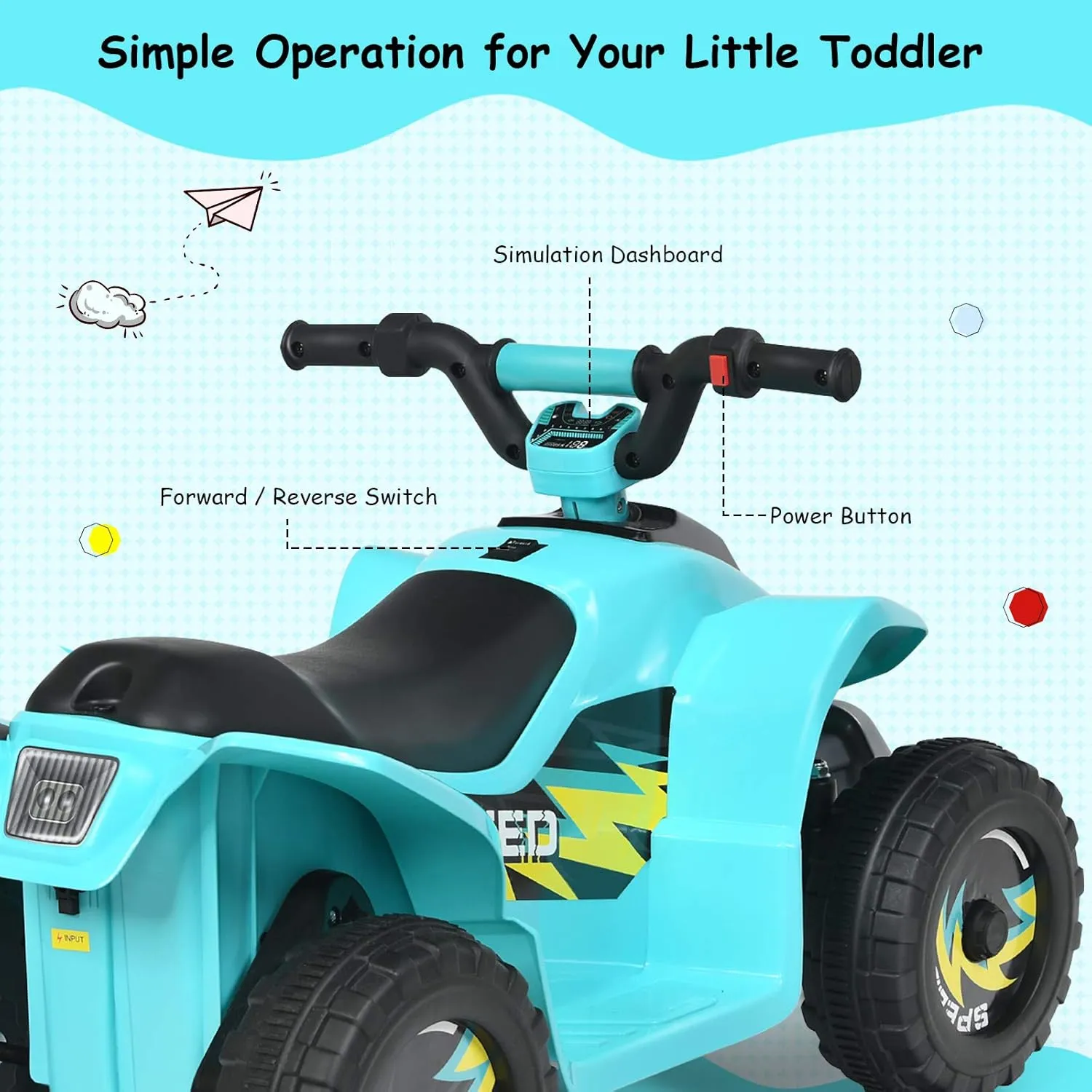 HOMGX Kids ATV, Electric Mini Quad w/Anti-Slip Wheels, 6V Battery Powered Four Wheelers for Boys w/ 2 Speeds, Forward/Reverse Switch, Ride On Toy Car, Motorized 4 Wheeler for Kids (Blue)