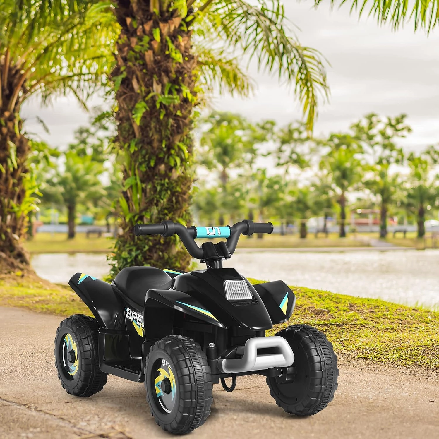 HOMGX Kids ATV, Electric Mini Quad w/Anti-Slip Wheels, 6V Battery Powered Four Wheelers for Boys w/ 2 Speeds, Forward/Reverse Switch, Ride On Toy Car, Motorized 4 Wheeler for Kids (Black)