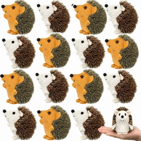 Honoson 16 Pcs Mini Hedgehog Stuffed Animal Bulk Plush Stuffed Toy 4 Inch Hedgehog Party Favors Decor DIY Keychain Accessories for Valentine Kids Girls Gift Wedding Birthday(Brown, Beige)