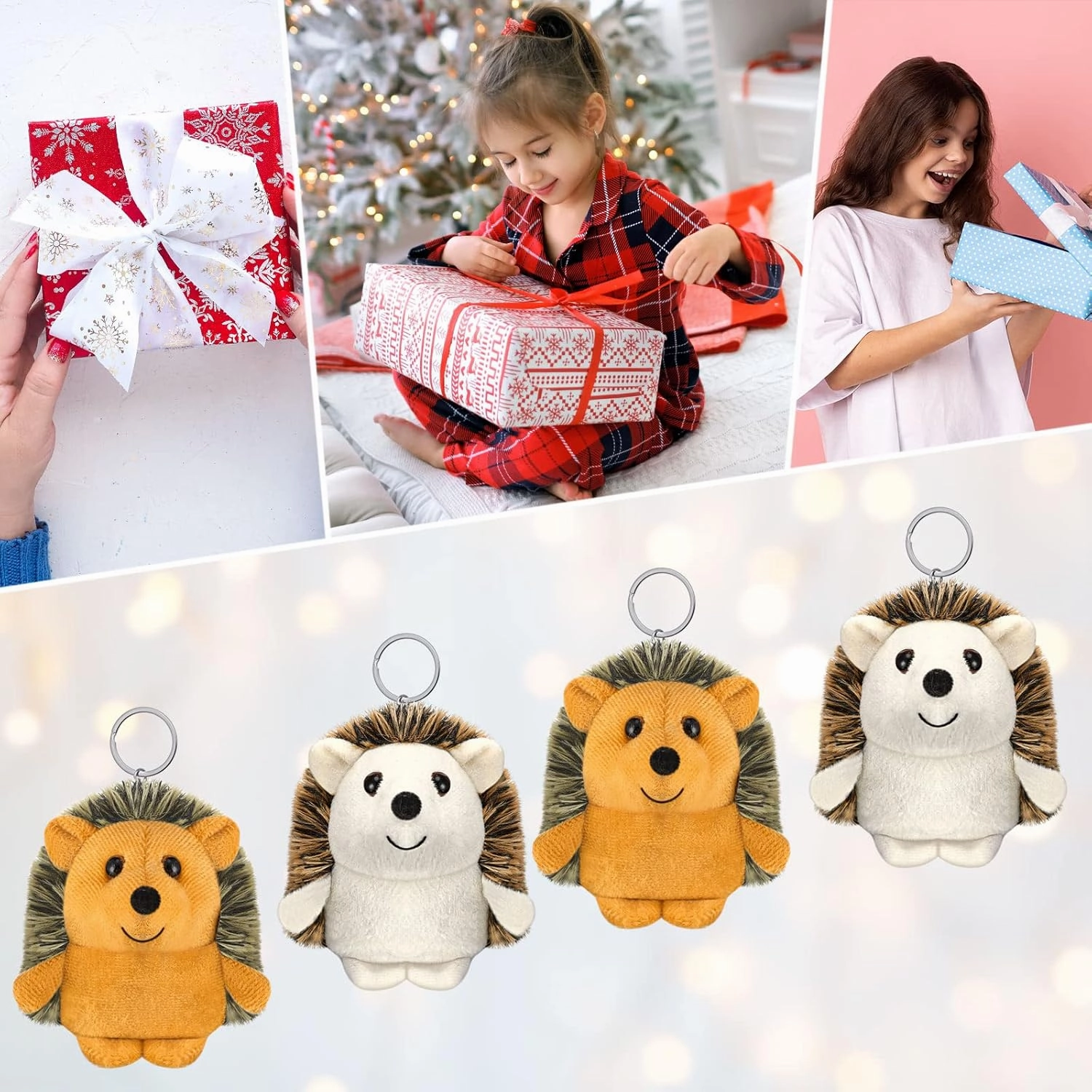 Honoson 16 Pcs Mini Hedgehog Stuffed Animal Bulk Plush Stuffed Toy 4 Inch Hedgehog Party Favors Decor DIY Keychain Accessories for Valentine Kids Girls Gift Wedding Birthday(Brown, Beige)