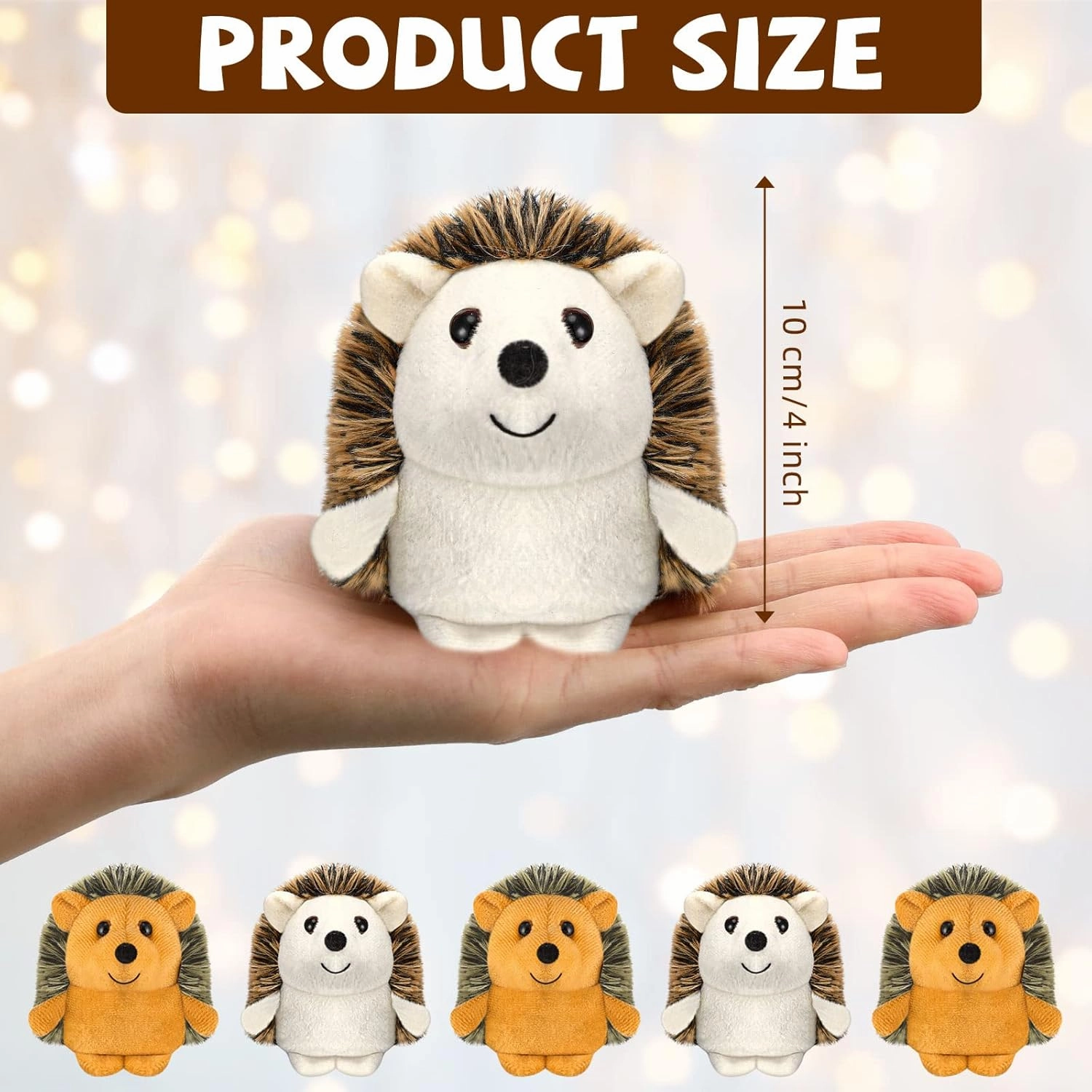 Honoson 16 Pcs Mini Hedgehog Stuffed Animal Bulk Plush Stuffed Toy 4 Inch Hedgehog Party Favors Decor DIY Keychain Accessories for Valentine Kids Girls Gift Wedding Birthday(Brown, Beige)