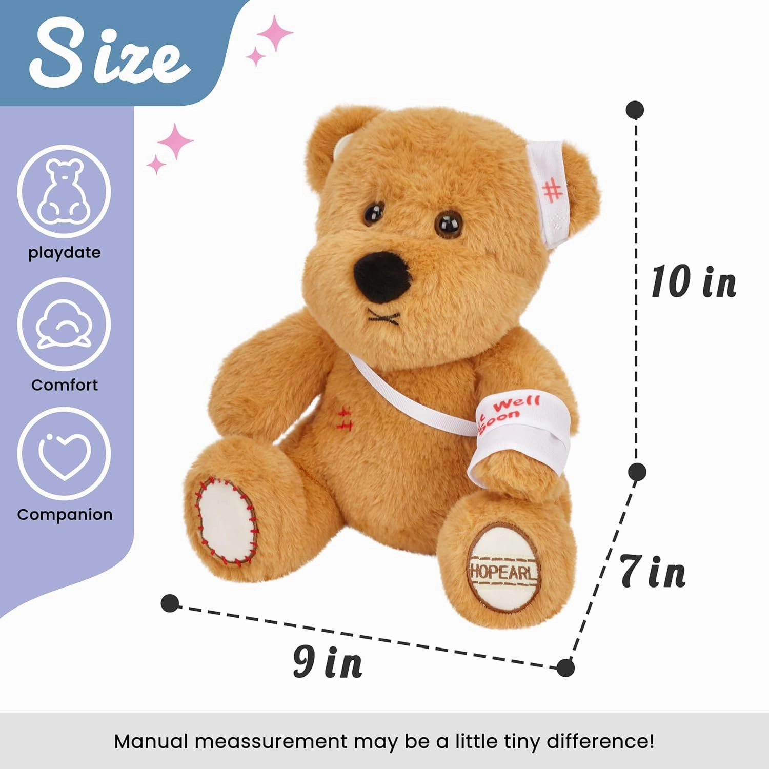 Hopearl Adorable Bear Toy Gift with Broken Arm, Soft Stuffed Animal, Comforting Companion, Brown, 10 inches