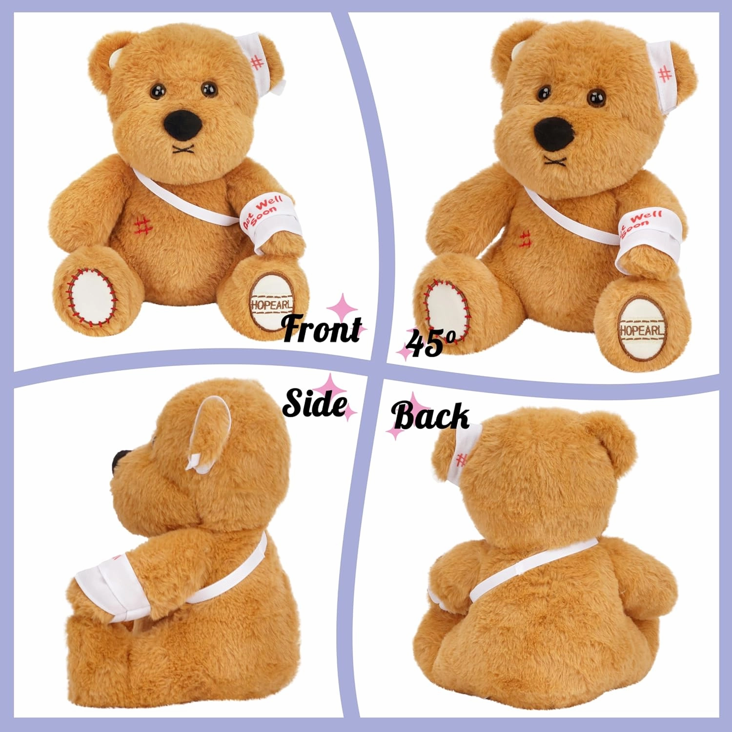 Hopearl Adorable Bear Toy Gift with Broken Arm, Soft Stuffed Animal, Comforting Companion, Brown, 10 inches