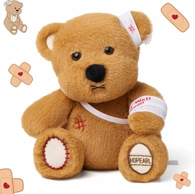 Hopearl Adorable Bear Toy Gift with Broken Arm, Soft Stuffed Animal, Comforting Companion, Brown, 10 inches
