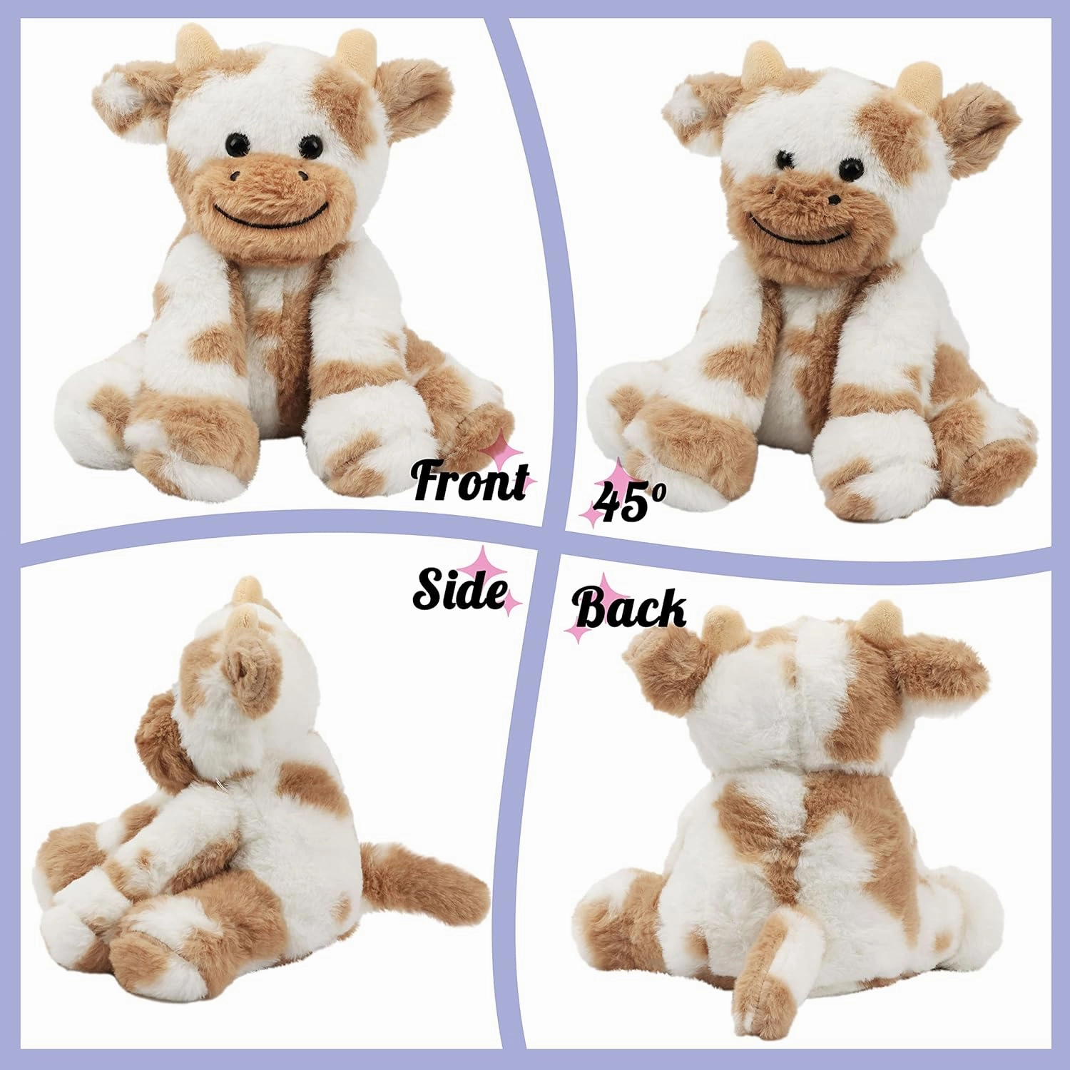 Hopearl Adorable Plush Cow Toy Floppy Dairy Cattle Soft Stuffed Animal Cute Birthday Gifts for Boys Girls Kids Toddlers, Light Brown, 9''