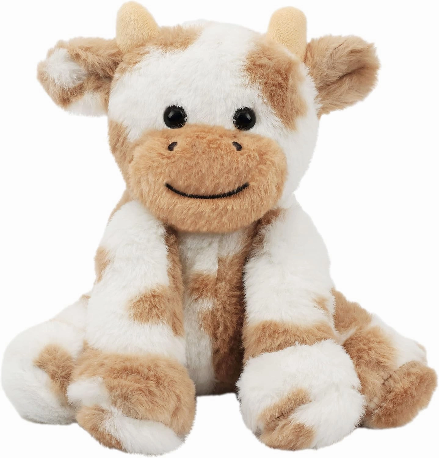 Hopearl Adorable Plush Cow Toy Floppy Dairy Cattle Soft Stuffed Animal Cute Birthday Gifts for Boys Girls Kids Toddlers, Light Brown, 9''