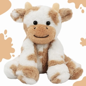 Hopearl Adorable Plush Cow Toy Floppy Dairy Cattle Soft Stuffed Animal Cute Birthday Gifts for Boys Girls Kids Toddlers, Light Brown, 9''
