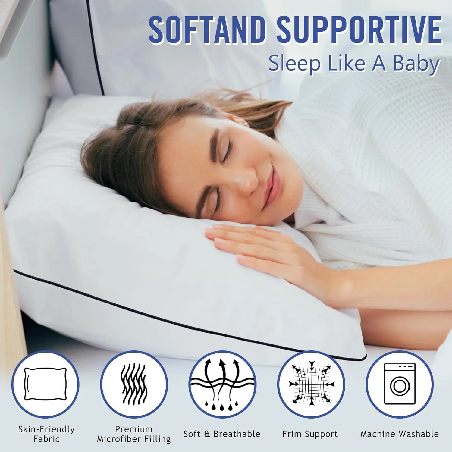 Hotel Collection Bed Pillows for Sleeping 2 Pack King Size Cooling Pillows Set of 2 for Back, Stomach or Side Sleepers, Super Soft Down Alternative Microfiber Filled Pillows