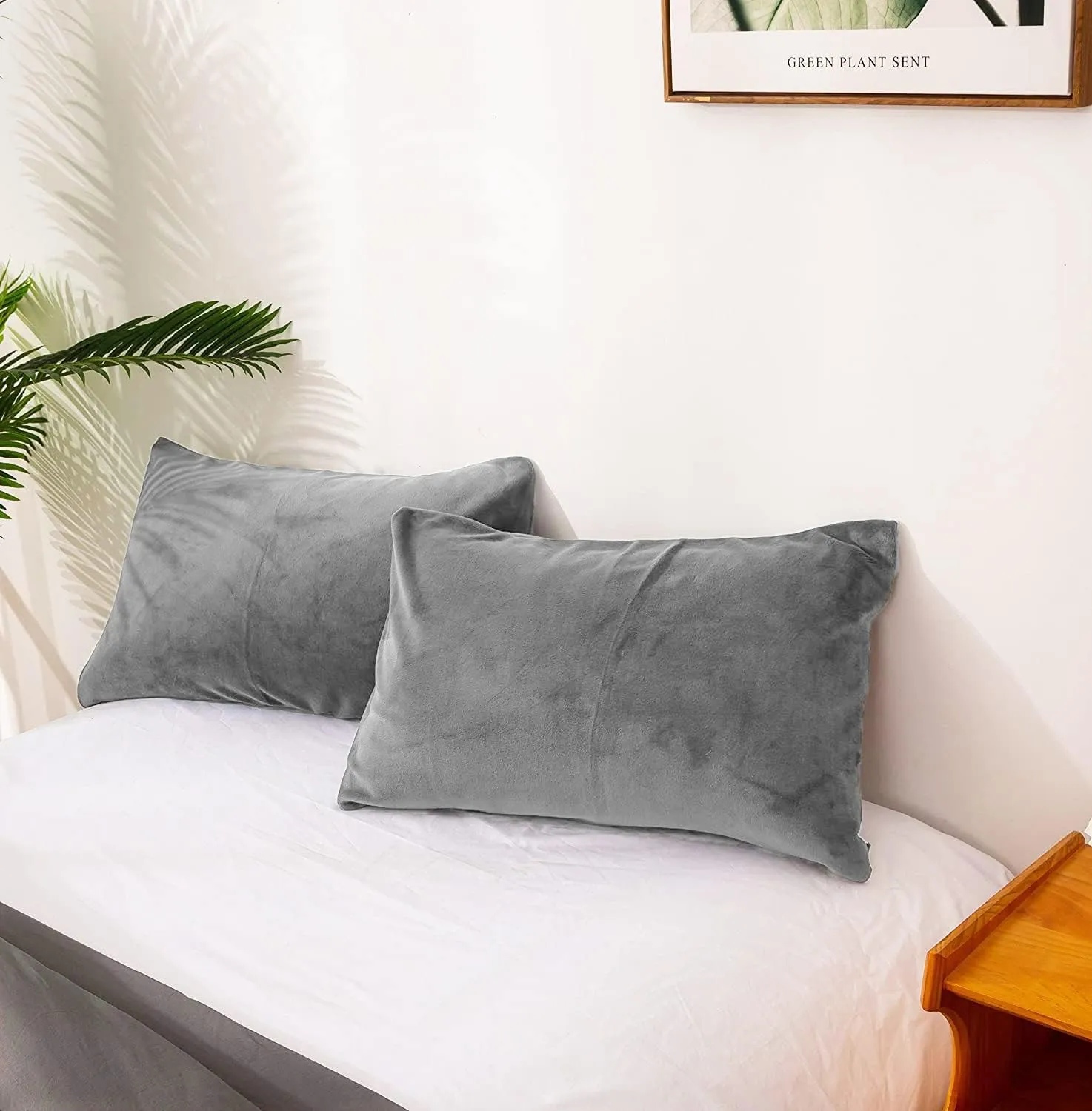 Houseri Bedding Set Queen Grey Velvet 3pcs Fluffy Comforter & Pillowcases