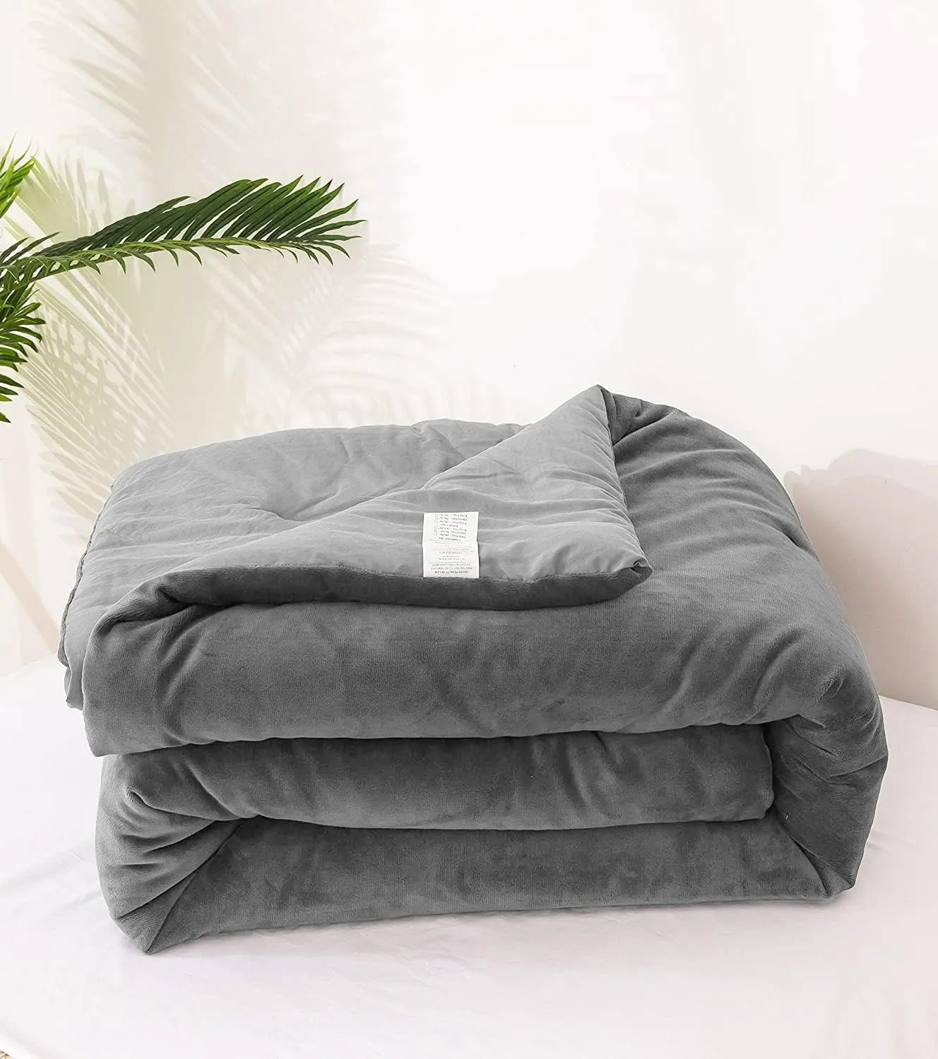 Houseri Bedding Set Queen Grey Velvet 3pcs Fluffy Comforter & Pillowcases