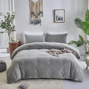Houseri Bedding Set Queen Grey Velvet 3pcs Fluffy Comforter & Pillowcases