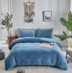 Houseri Blue Velvet Comforter Set King Fluffy Dusty Bedding Sets Lake Flannel Women Furry Light Sherpa Comforters Warm Fuzzy Blanket King, King(90''*104''-Comforter)