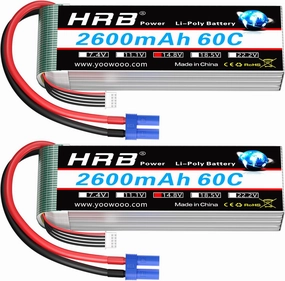 HRB 2packs 4S 2600mAh Lipo Battery EC3 14.8V 60C RC Lipo Battery Compatible with RC Helicopter Airplane Car Boat Truck