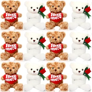 Hungdao 12 Pack Valentine's Day Bear Bulk 10 Inch Soft Valentine Stuffed Animals Cute Plush Bears Romantic Gift for Valentines Day Girlfriend Birthday Wedding Anniversary Decoration(Heart and Rose)