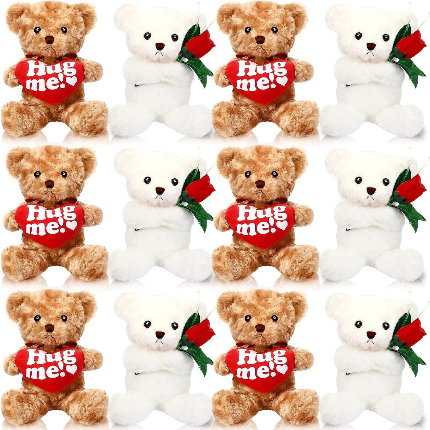 Hungdao 12 Pack Valentine's Day Bear Bulk 10 Inch Soft Valentine Stuffed Animals Cute Plush Bears Romantic Gift for Valentines Day Girlfriend Birthday Wedding Anniversary Decoration(Heart and Rose)