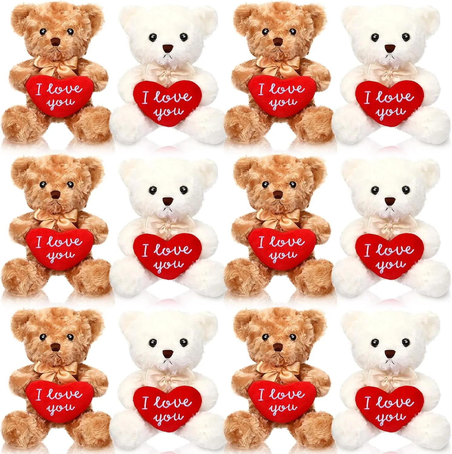 Hungdao 12 Pack Valentine's Day Bear Bulk 10 Inch Soft Valentine Stuffed Animals Cute Plush Bears Romantic Gift for Valentines Day Girlfriend Birthday Wedding Anniversary Decoration(Heart)