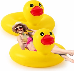 Hungdao 2 Pcs Funny Duck Pool Floats Large 39.4'' Rubber Ducks Floatie Inflatable Tube Swim Ring Giant for Summer Beach Swimming Pool Carnival Birthday Party Floaty Supplies Adults