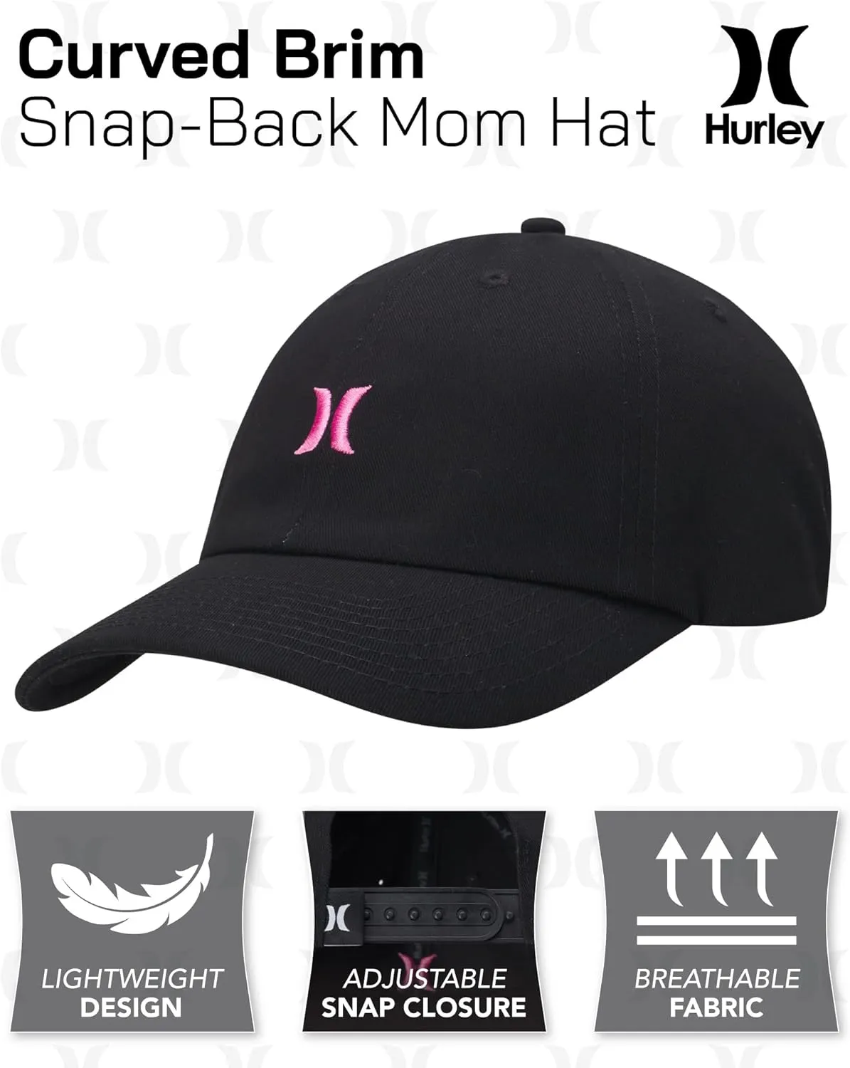 Hurley Women's Baseball Cap - Curved Brim Mom Iconic Trucker Hats for Women