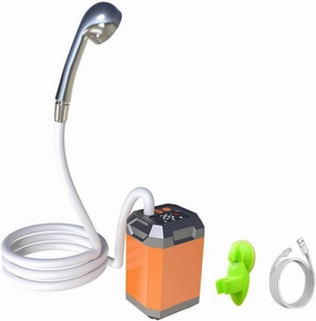 HXBER Portable Shower, Portable Camping Shower, Adjustable Outdoor Shower with Intelligent Temperature Detection 4500mAh Rechargeable Battery (Orange)