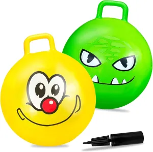 Hymaz 2 Pcs Hopper Ball, 18 Inch Bouncy Balls Bulk with Handle for Kids Ages 3-5, Jumping Hopping Inflatable Bouncing Ball Outdoor Toys for Boy Girl School Games Sports Exercise