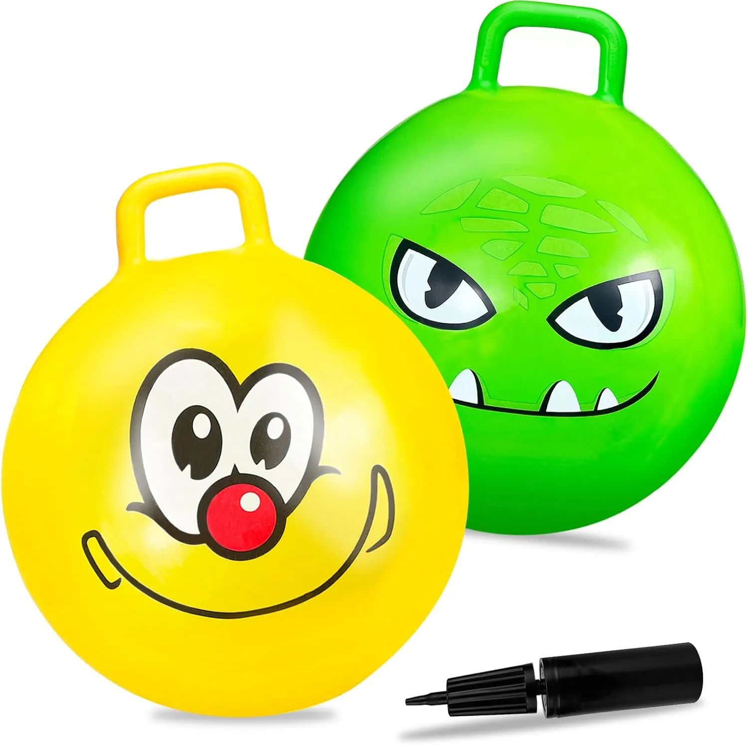 Hymaz 2 Pcs Hopper Ball, 18 Inch Bouncy Balls Bulk with Handle for Kids Ages 3-5, Jumping Hopping Inflatable Bouncing Ball Outdoor Toys for Boy Girl School Games Sports Exercise