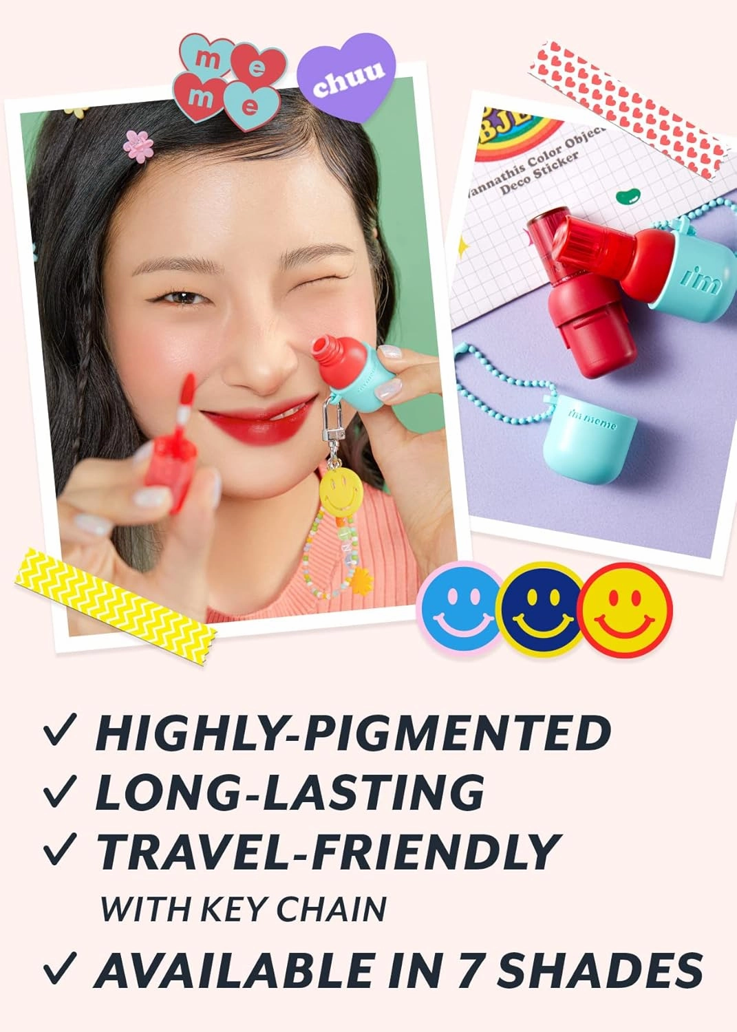 I'M MEME Water Color Key Ring Gel Lip Tint - 05 Berry Compote | Long Lasting Lip Gloss, Hydrating Glossy Finish, K-Beauty, Cute Korean Makeup, Compact Portable Keychain, Travel-Friendly, 0.09 Oz
