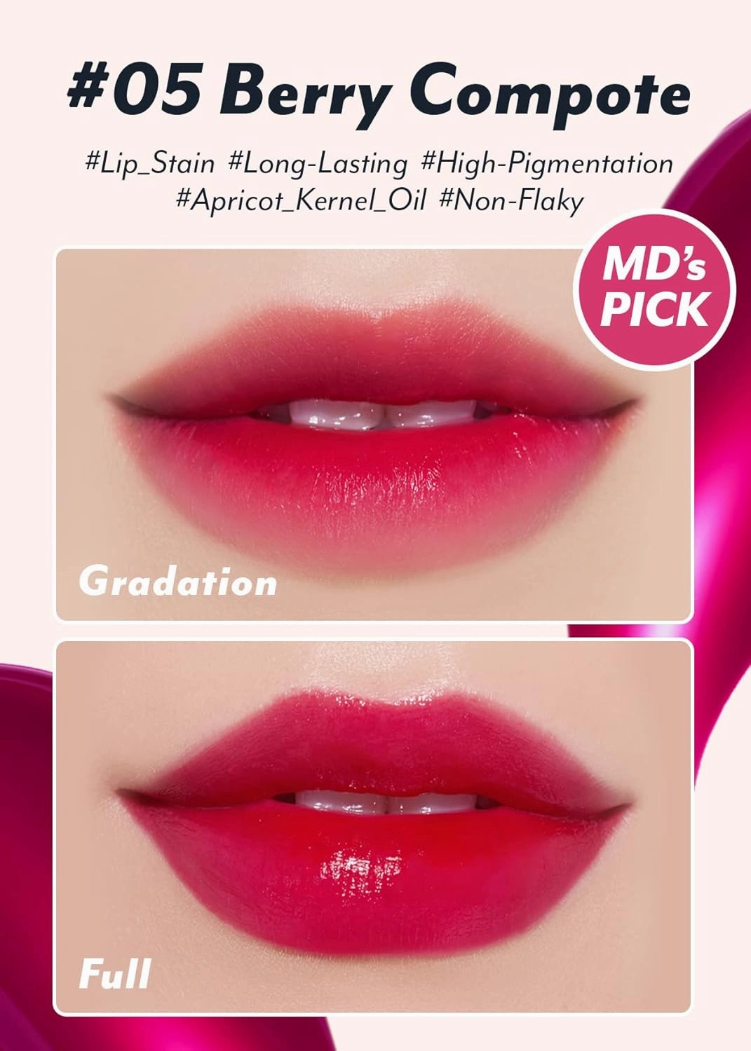 I'M MEME Water Color Key Ring Gel Lip Tint - 05 Berry Compote | Long Lasting Lip Gloss, Hydrating Glossy Finish, K-Beauty, Cute Korean Makeup, Compact Portable Keychain, Travel-Friendly, 0.09 Oz