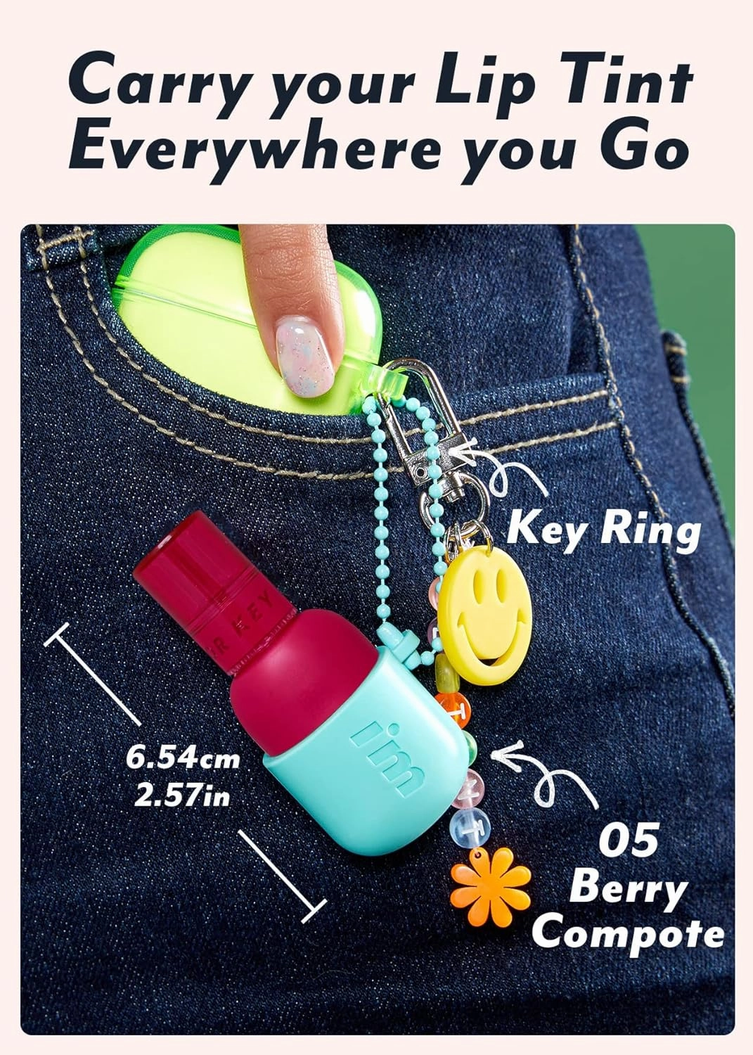 I'M MEME Water Color Key Ring Gel Lip Tint - 05 Berry Compote | Long Lasting Lip Gloss, Hydrating Glossy Finish, K-Beauty, Cute Korean Makeup, Compact Portable Keychain, Travel-Friendly, 0.09 Oz
