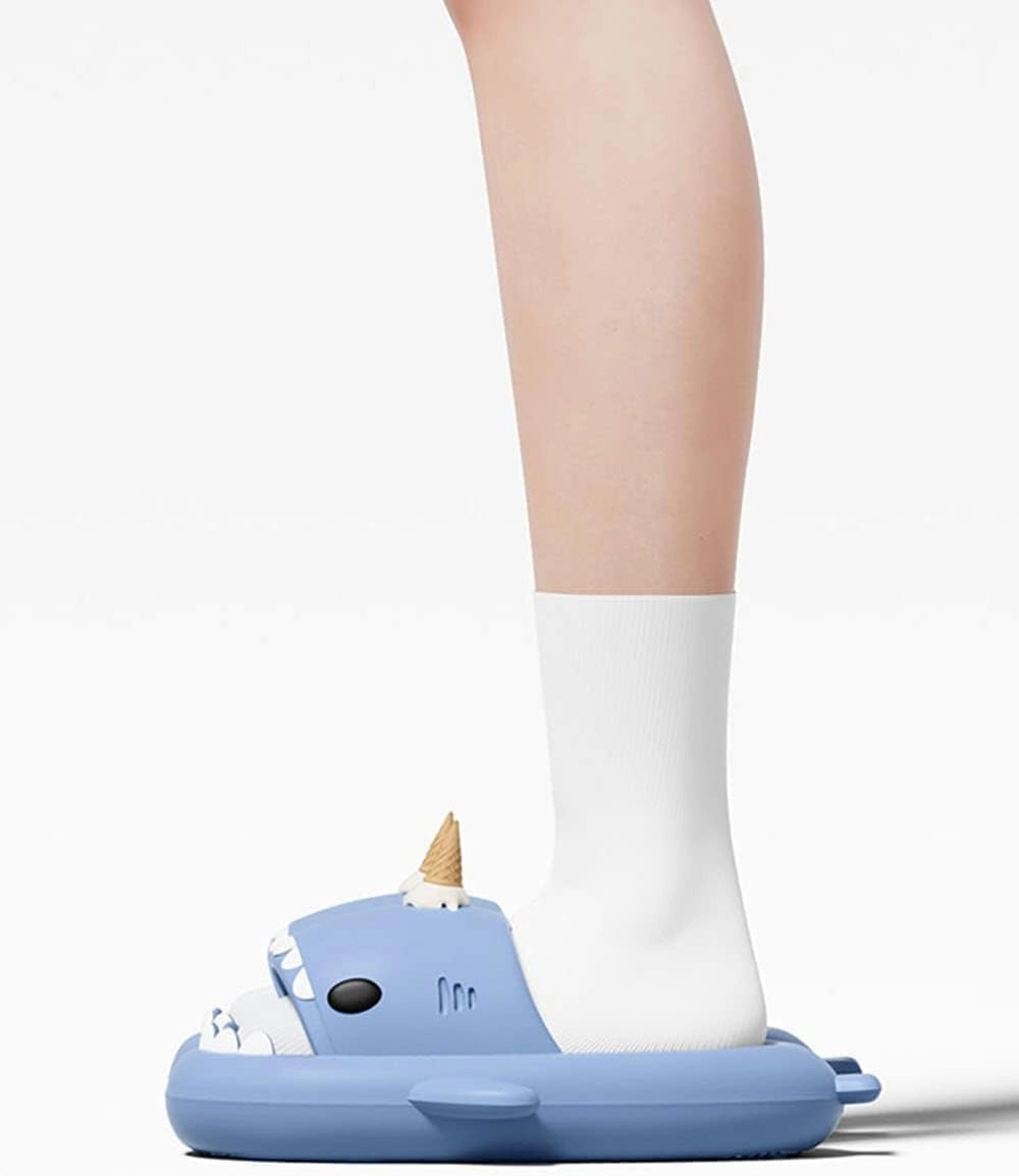 Ice Cream Shark Slides, Cute Cartoon 3D Cloud Shark House Slippers Shoes Sandals For Women Men