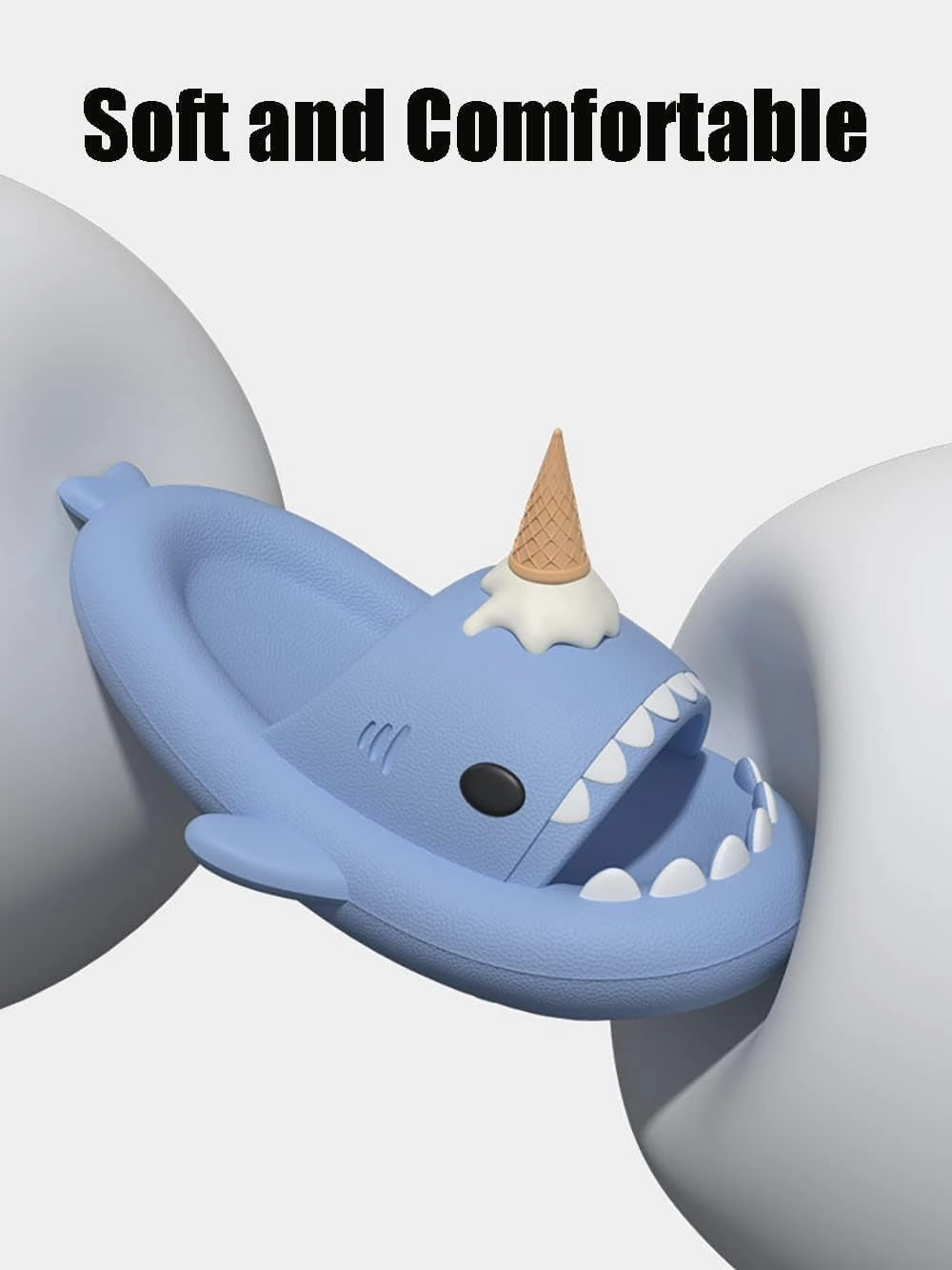 Ice Cream Shark Slides, Cute Cartoon 3D Cloud Shark House Slippers Shoes Sandals For Women Men