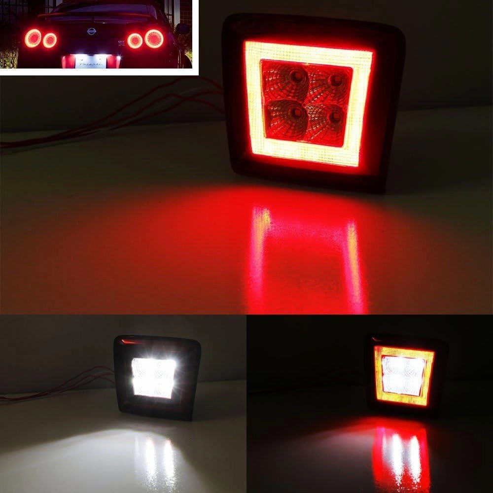 iJDMTOY 72-002-Red Clear Lens Bumper Fog Light Kit Compatible with 2009-2020 Nissan 370Z & 2013-17 Juke Nismo, Powered by Red Brake/Rear Fog & White LED as Backup Reverse Lamp