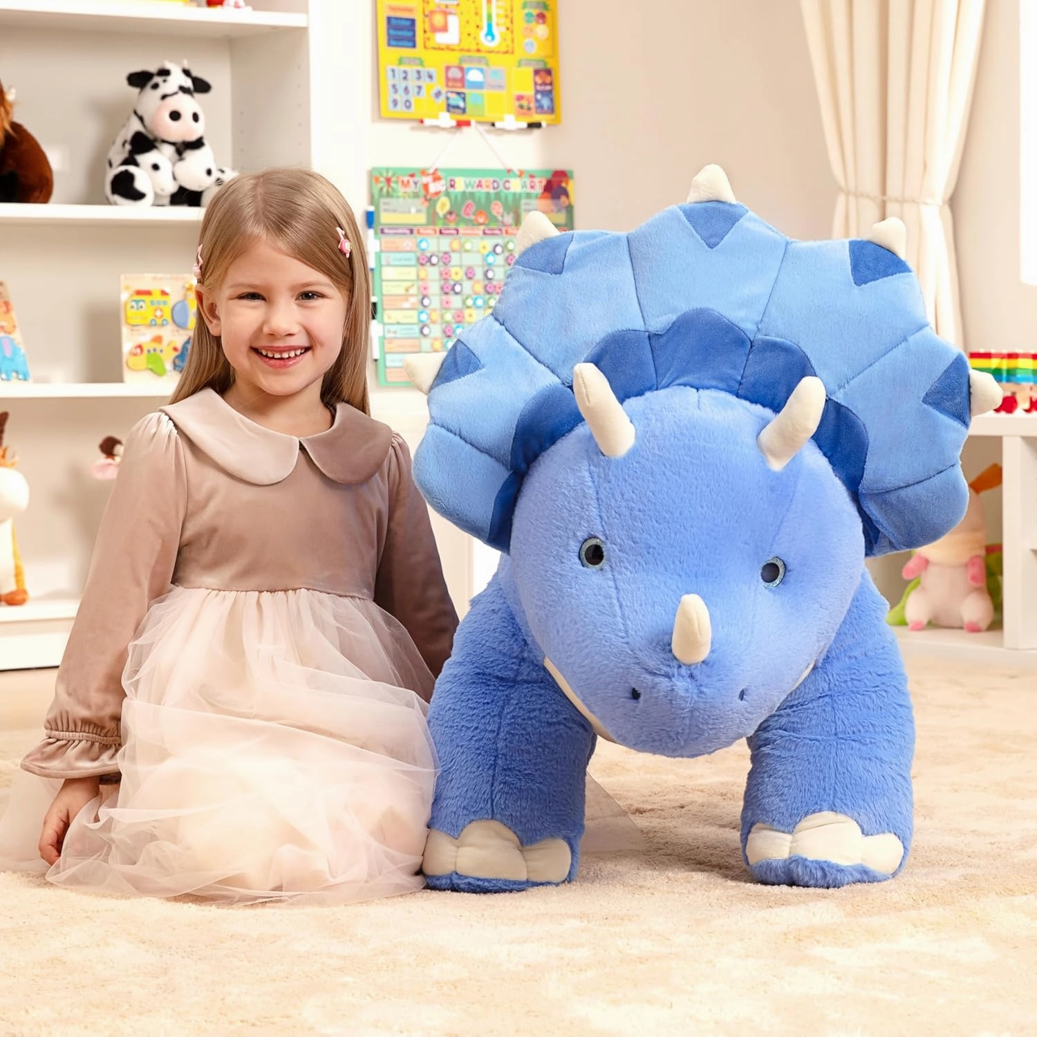 IKASA Giant Triceratops Dinosaur Stuffed Animal Plush Toy,30" Soft Big Large Jumbo Toys,Huge Size Cute Fluffy Plushy Oversized Plushie,Gifts for Kids