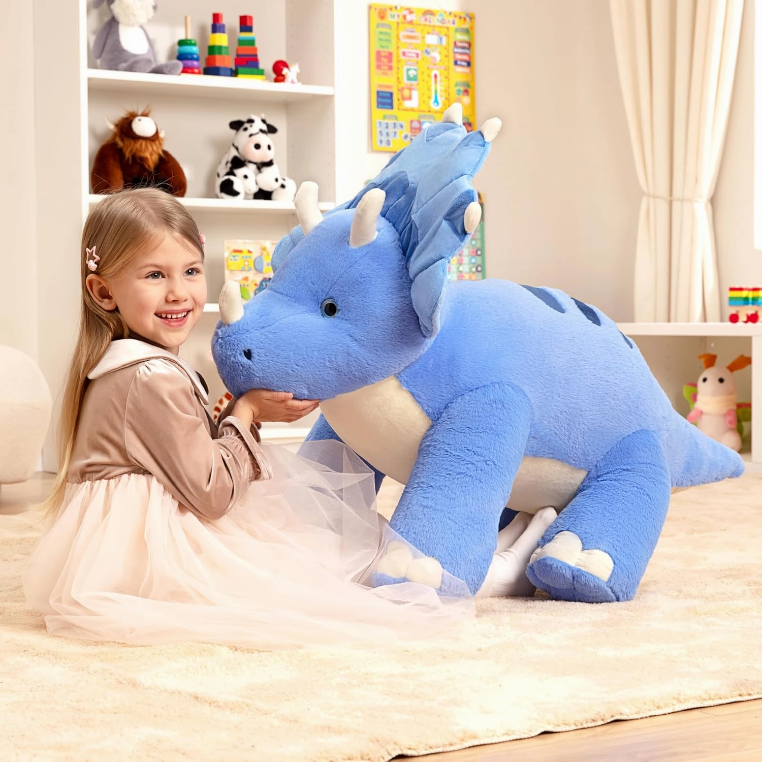 IKASA Giant Triceratops Dinosaur Stuffed Animal Plush Toy,30" Soft Big Large Jumbo Toys,Huge Size Cute Fluffy Plushy Oversized Plushie,Gifts for Kids