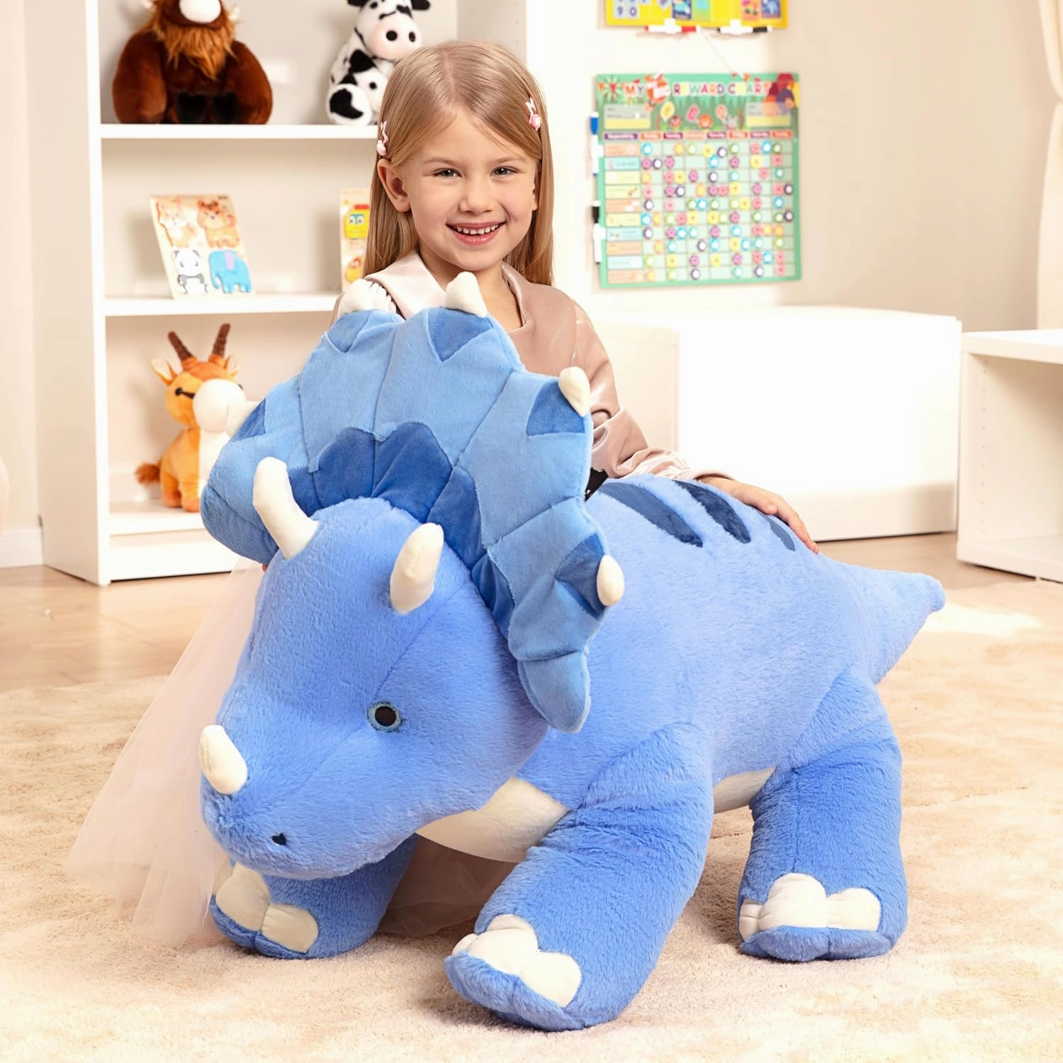 IKASA Giant Triceratops Dinosaur Stuffed Animal Plush Toy,30" Soft Big Large Jumbo Toys,Huge Size Cute Fluffy Plushy Oversized Plushie,Gifts for Kids