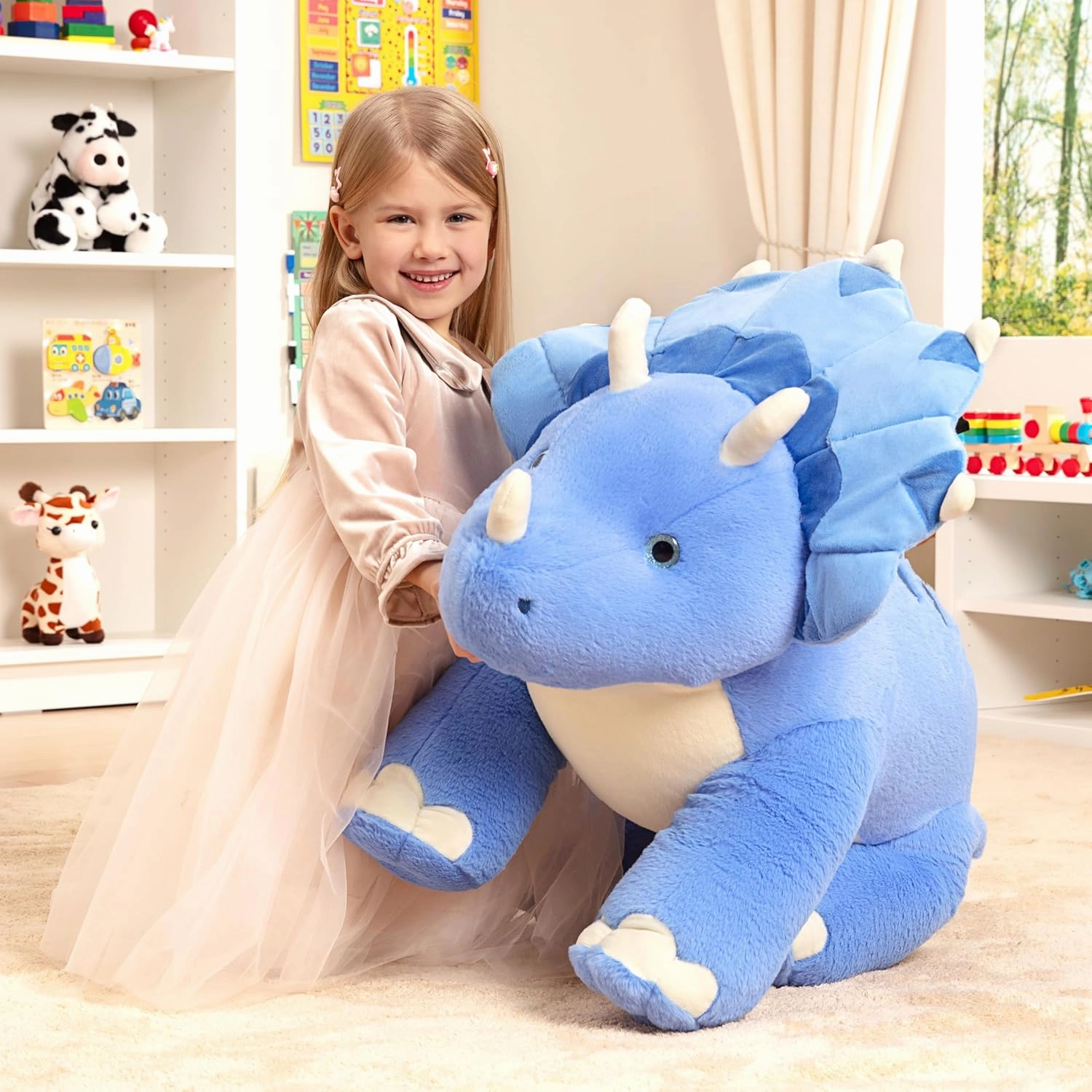 IKASA Giant Triceratops Dinosaur Stuffed Animal Plush Toy,30" Soft Big Large Jumbo Toys,Huge Size Cute Fluffy Plushy Oversized Plushie,Gifts for Kids