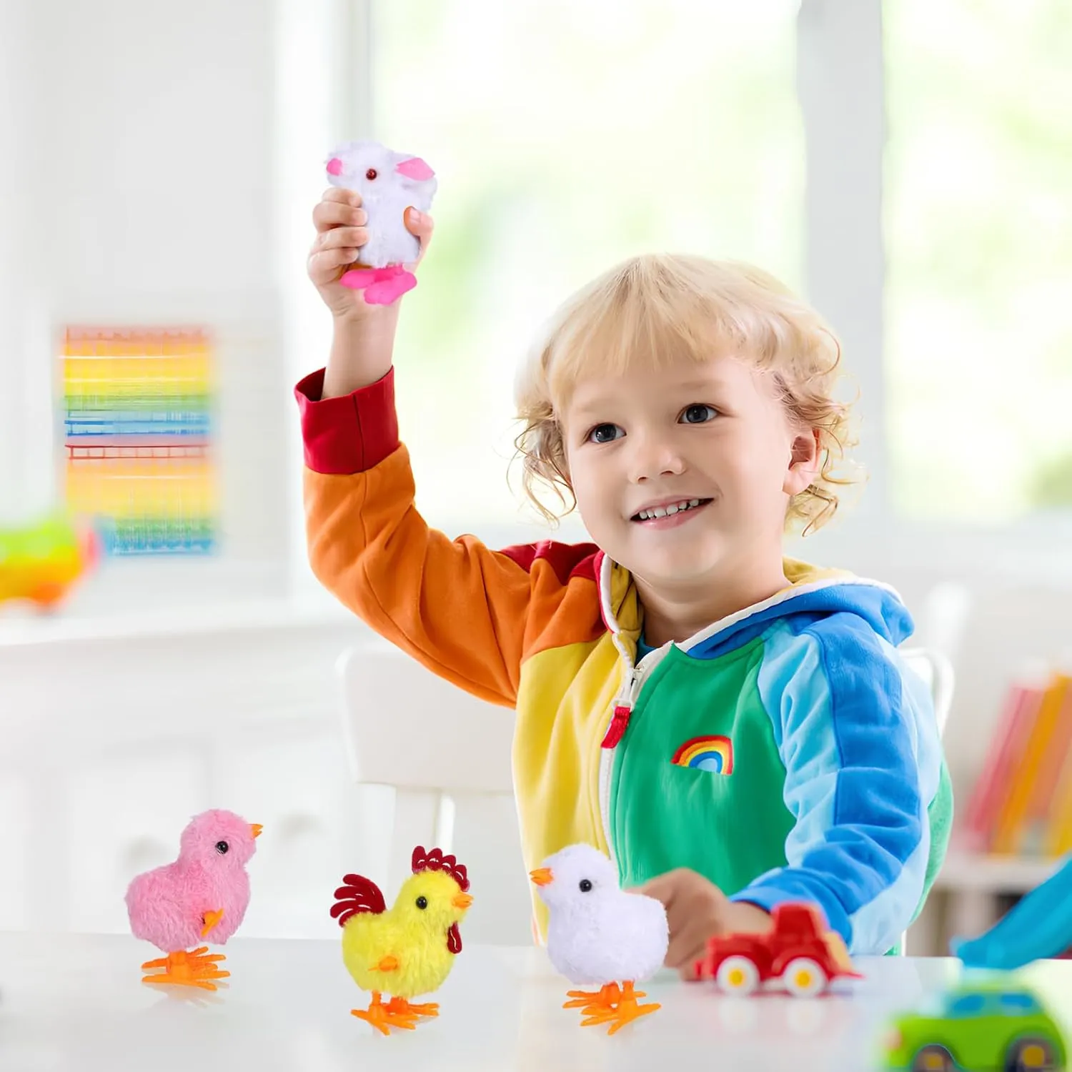 IMIKEYA 11PCS Wind Up Chicks Bunny Toys: Colorful Wind-Up Jumping Chick Chicken Toy Plush Chicks Wind Up Toys for Kids Toddlers Easter Egg Hunt Basket Stocking Goodie Bags Easter Party Favors