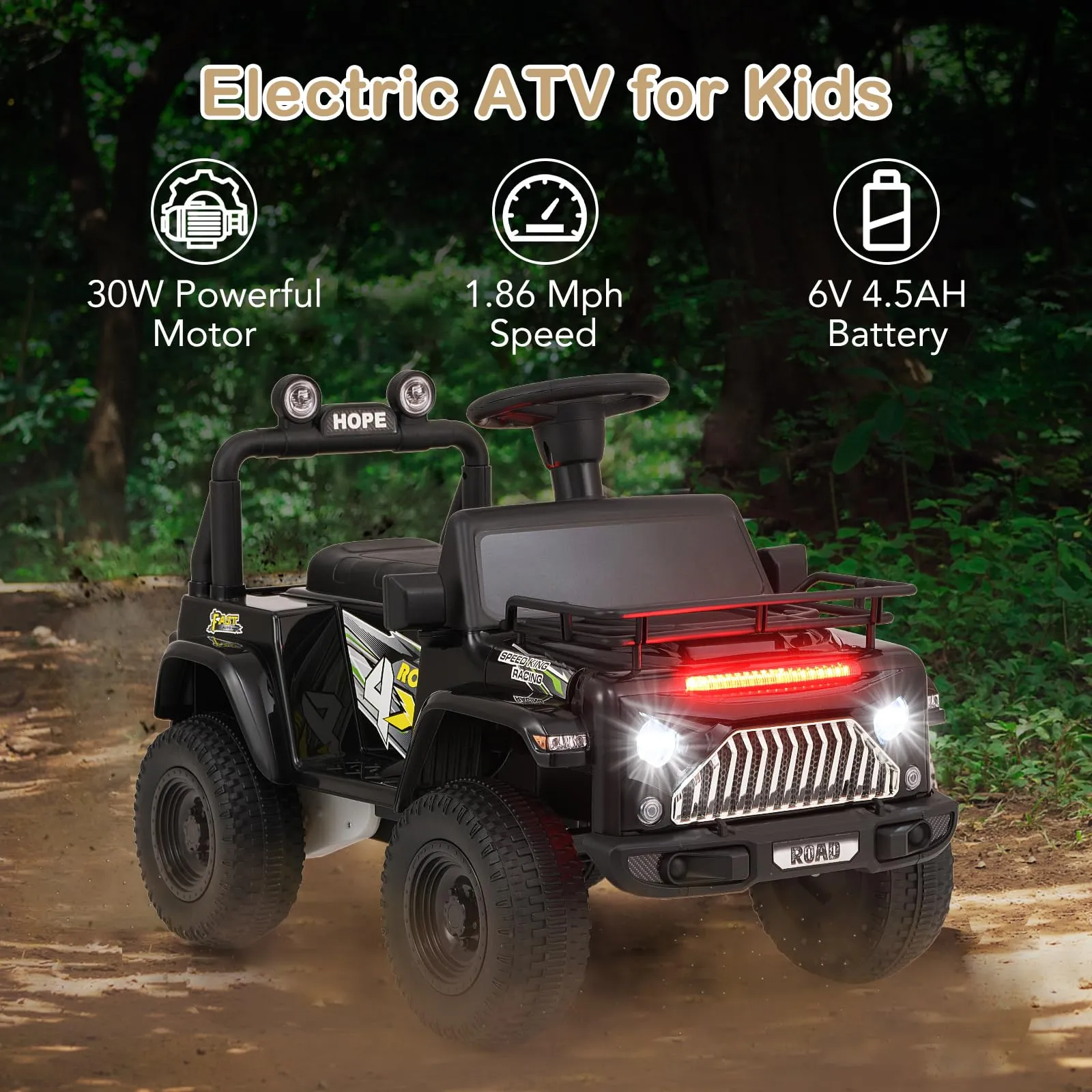 INFANS Kids Ride on Car, 6V Battery Powered Electric Vehicle ATV for Toddlers with Foot Pedal, Music