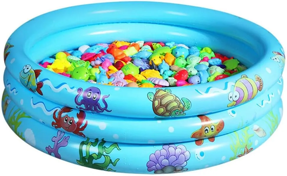 Inflatable Baby Kiddie Pools, 3 Rings Round Swimming Pool, Toddler Fun Water Swim Beach Floaties Toys, Kids Fishing Pond Ball Pit Pool, Small Infant Pool (Blue, 35 inch)