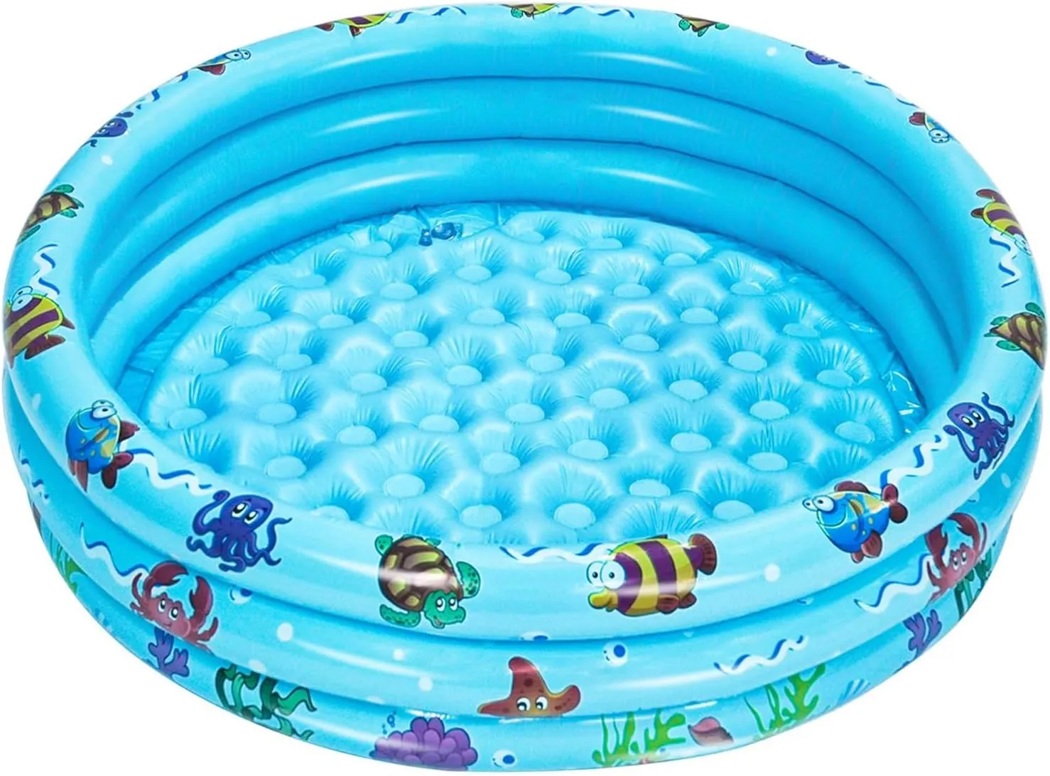 Inflatable Baby Kiddie Pools, 3 Rings Round Swimming Pool, Toddler Fun Water Swim Beach Floaties Toys, Kids Fishing Pond Ball Pit Pool, Small Infant Pool (Blue, 35 inch)