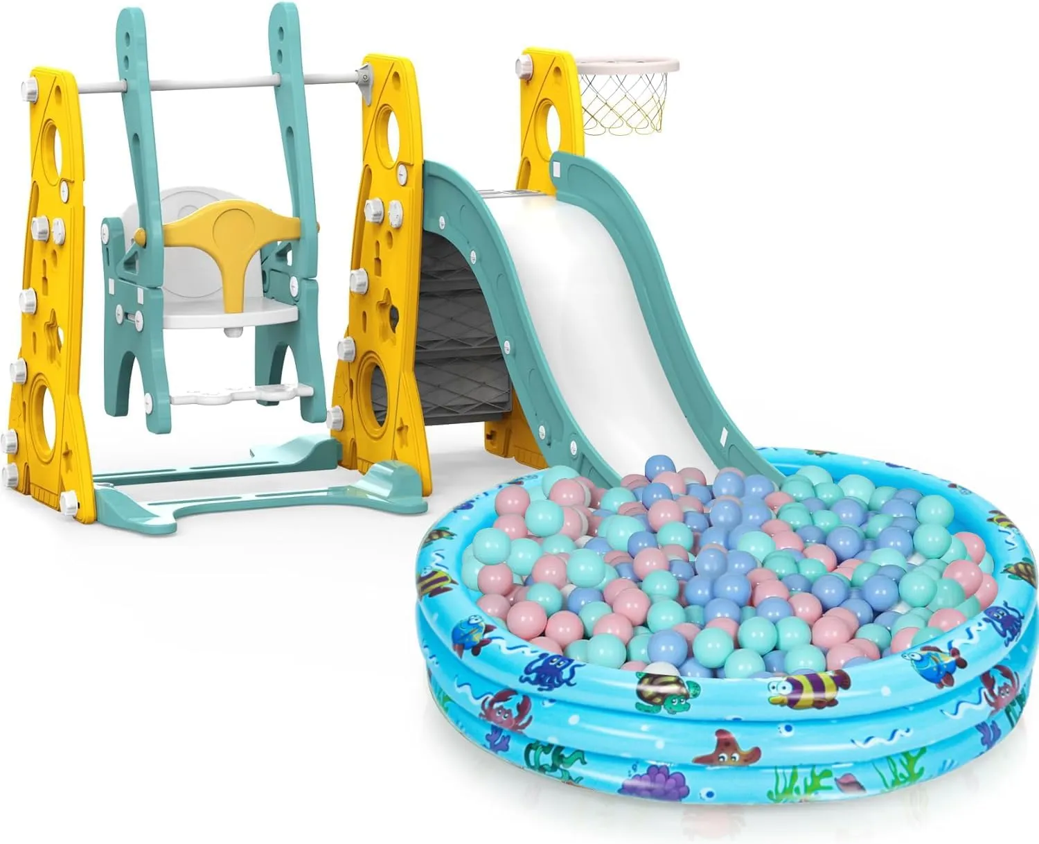 Inflatable Baby Kiddie Pools, 3 Rings Round Swimming Pool, Toddler Fun Water Swim Beach Floaties Toys, Kids Fishing Pond Ball Pit Pool, Small Infant Pool (Blue, 35 inch)