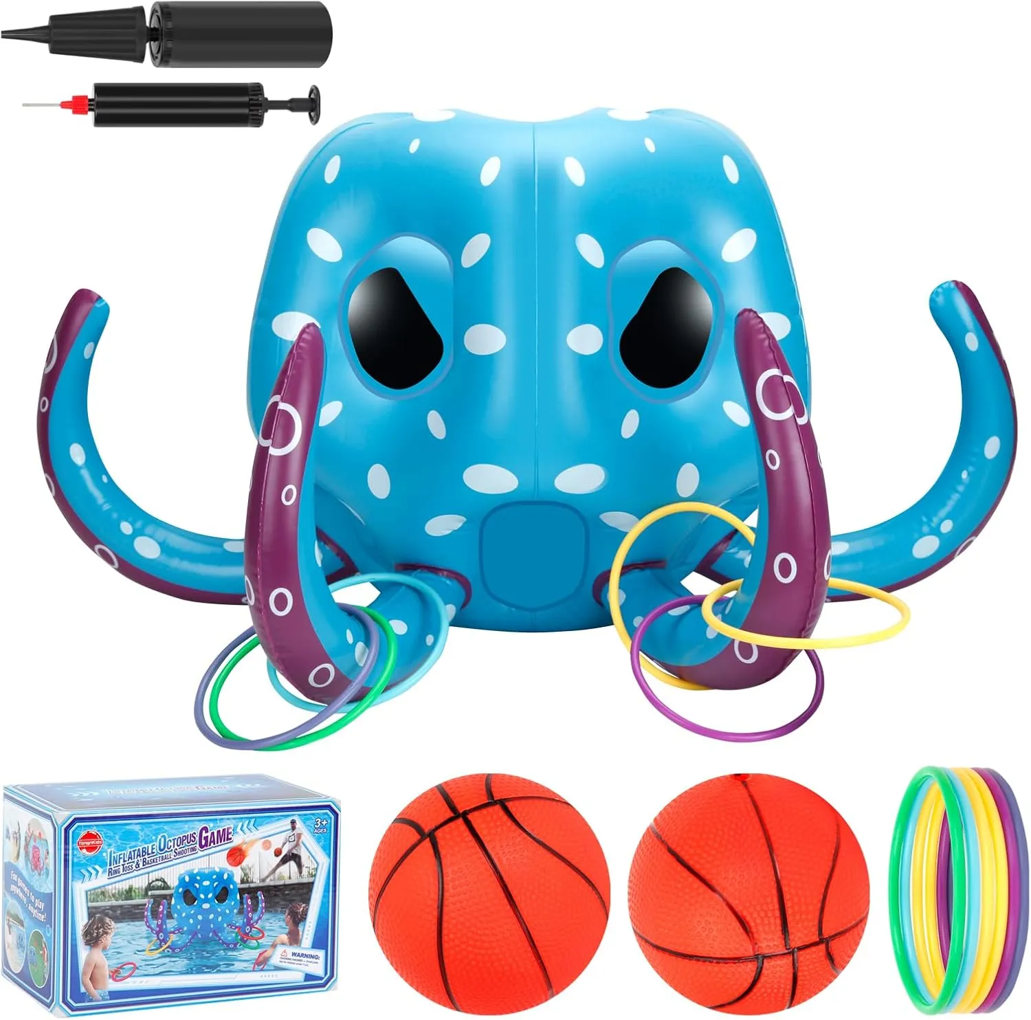 Inflatable Basketball Hoop| Ring Toss Game for Indoor Outdoor Play, Cool Summer Toys for Ages 3 4 5 6 7 8 Year Old Boys Girls Adults Family Party Gift