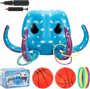 Inflatable Basketball Hoop| Ring Toss Game for Indoor Outdoor Play, Cool Summer Toys for Ages 3 4 5 6 7 8 Year Old Boys Girls Adults Family Party Gift