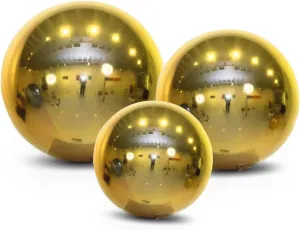 Inflatable Mirror Balls Giant Shiny PVC Balloons for Events, Weddings, Parties, Advertising & Stage Decor Hanging or Standing Multiple Sizes & Colors (Golden, 3pcs(2ft 3ft 4ft pump))