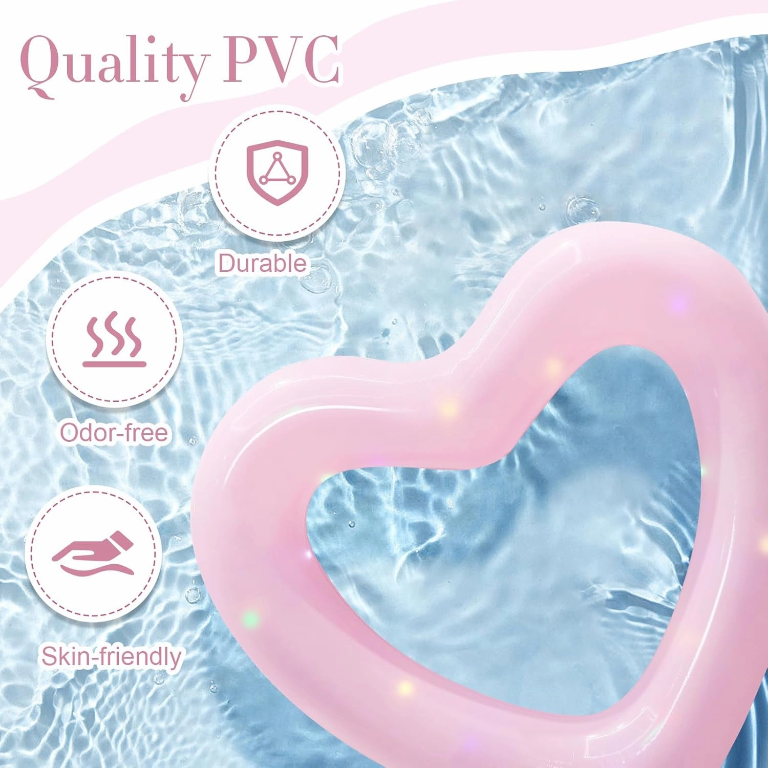 Inflatable Heart Pool Float, Sweet Love Swim Rings Float Loungers Tube for Summer Water Fun Beach Party Toys for Kids, Adults