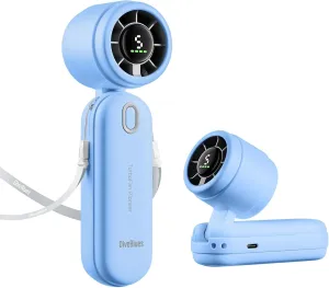 iTurbo Handheld Turbo Fan, Mini Foldable Portable Hand Fans, Rechargeable Battery, 5 Gear High Speeds Led Display,Powerful Airflow, 12Hrs Cooling Small Fan Travel Essentials Beach, Outdoor, Work